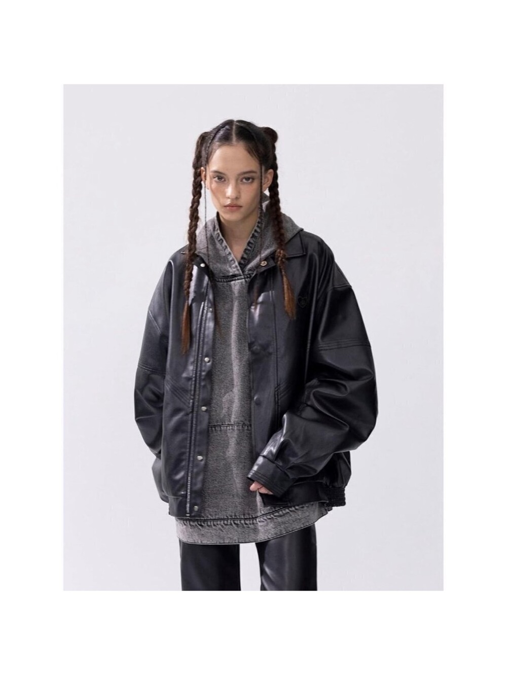 Aelfric Eden Womens Leather Black Jacket Oversized Y2k Jackets Coats - Picture 2 of 6
